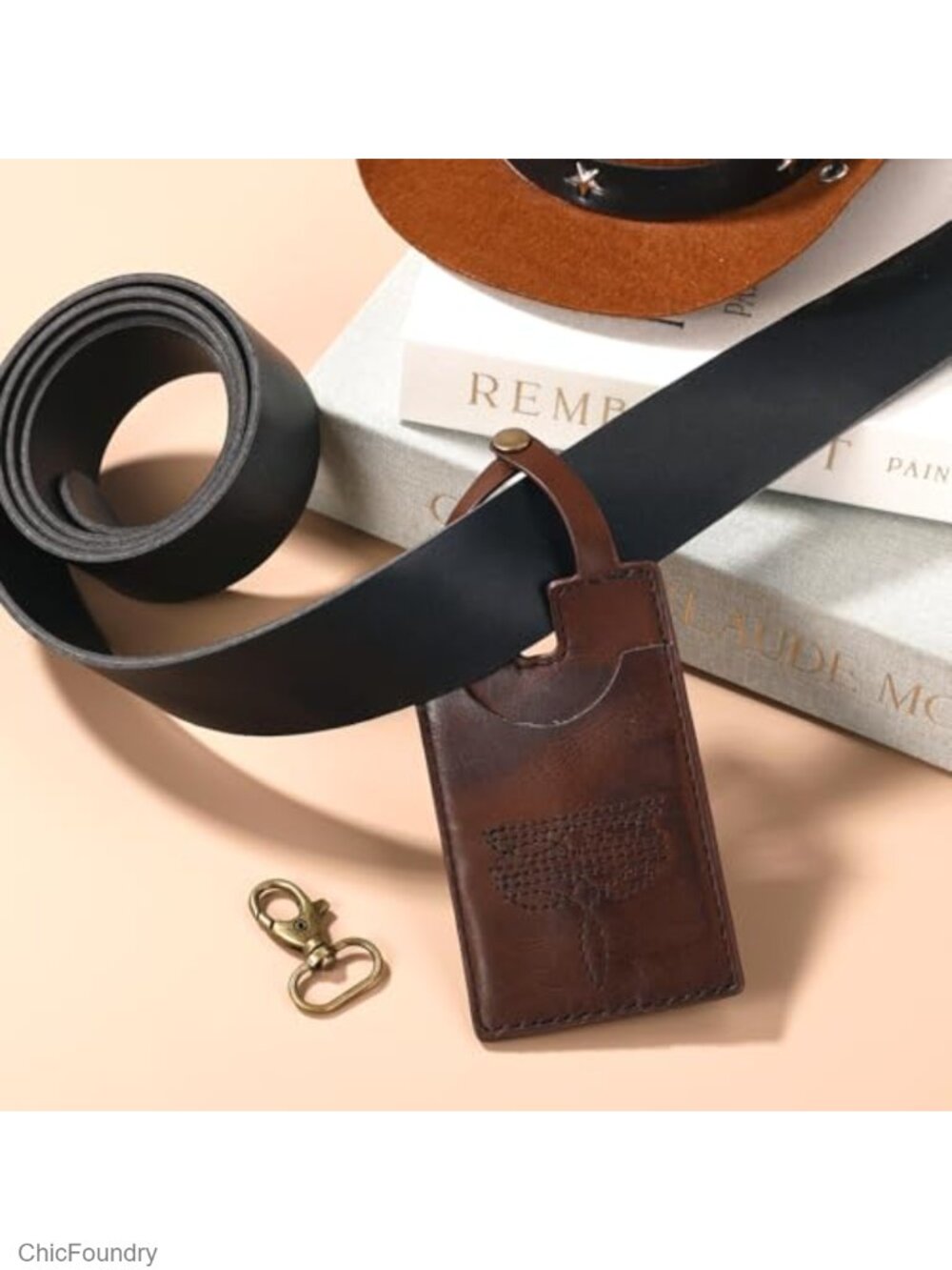 Handcrafted Leather Western Boot Wallet with Buckle and Keychain - Picture 2 of 6